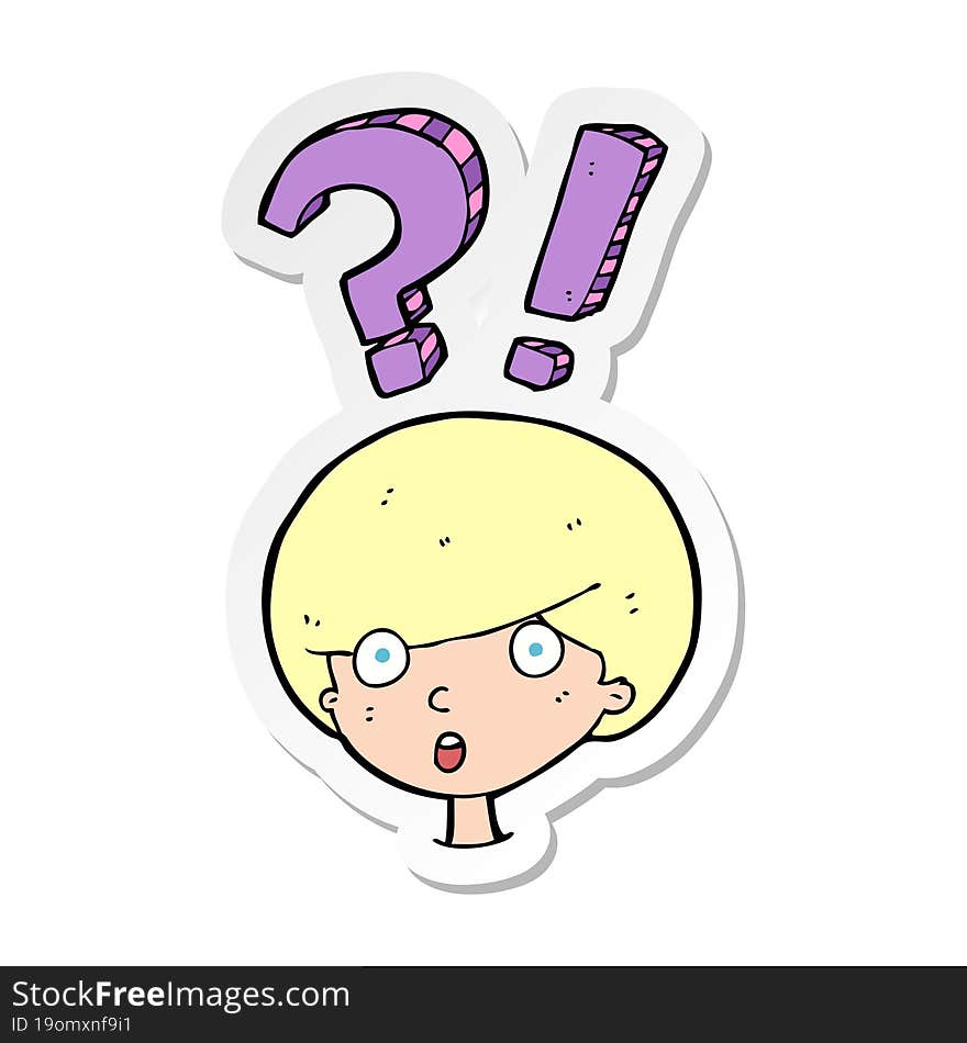 sticker of a cartoon startled boy