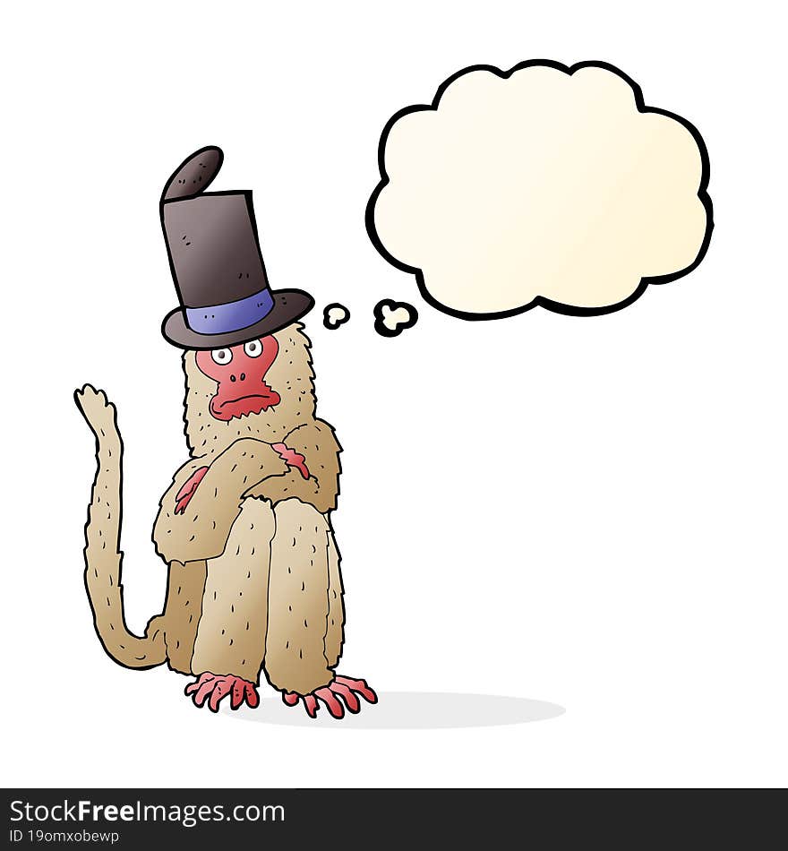 cartoon monkey wearing hat with thought bubble