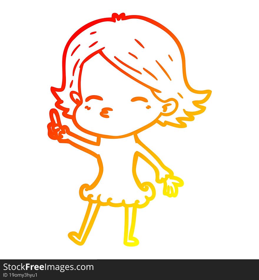 warm gradient line drawing cartoon woman with idea