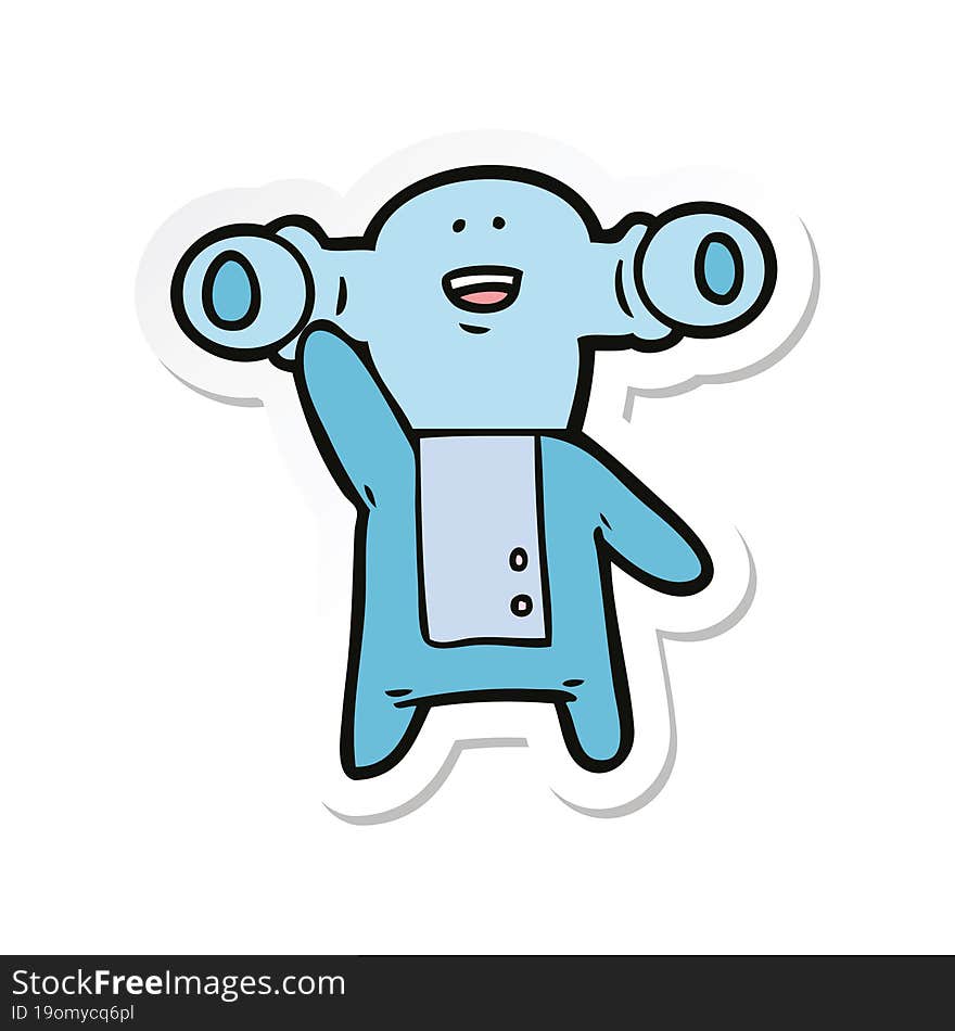 sticker of a friendly cartoon alien waving