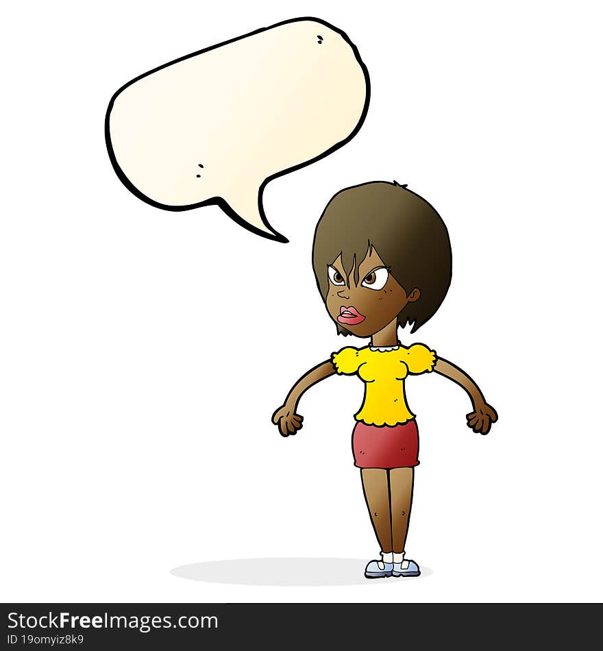 cartoon annoyed woman with speech bubble