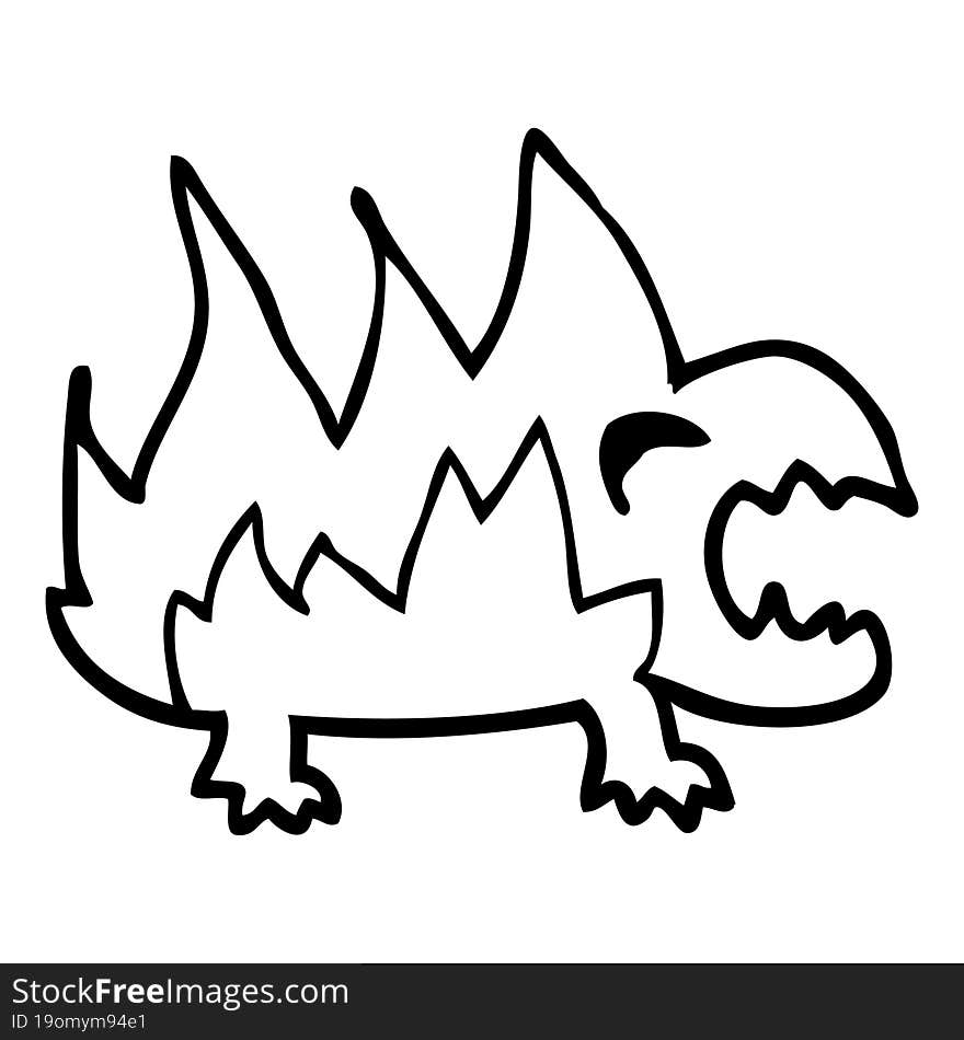 line drawing cartoon fire demon