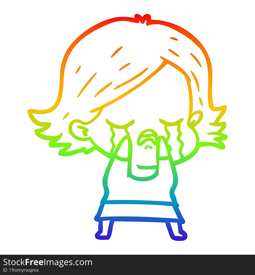 rainbow gradient line drawing of a cartoon girl crying