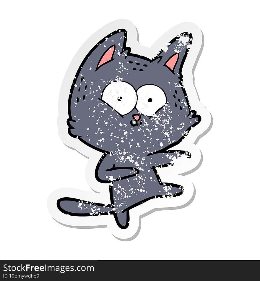 distressed sticker of a cartoon cat dancing