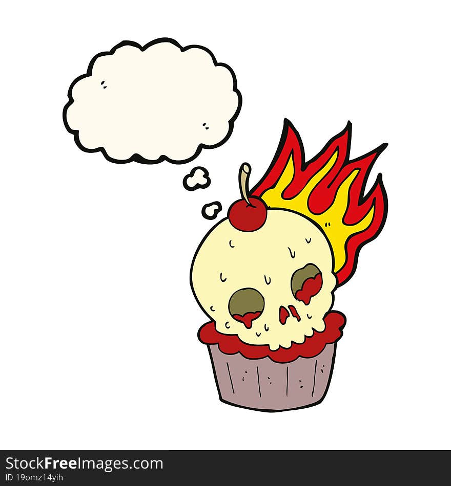 cartoon halloween cup cake with thought bubble