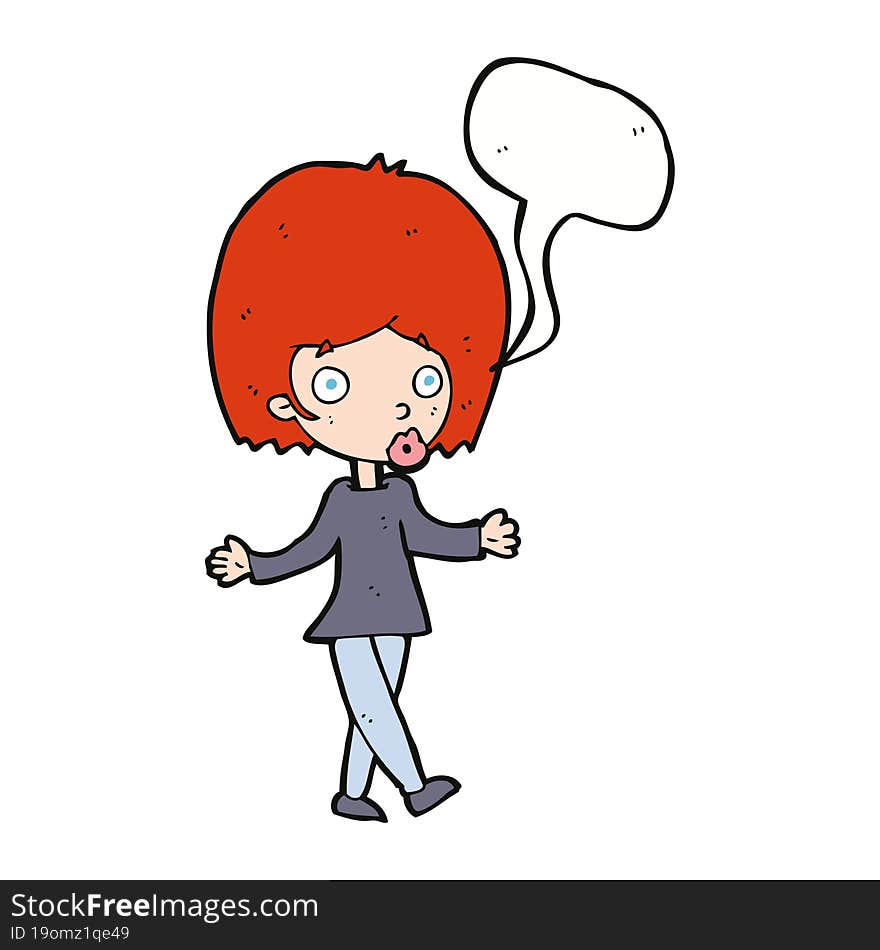 cartoon confused woman with speech bubble