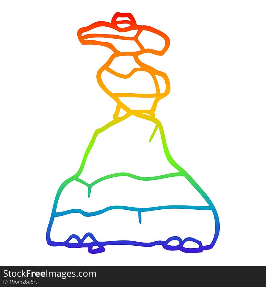 rainbow gradient line drawing of a cartoon boulders