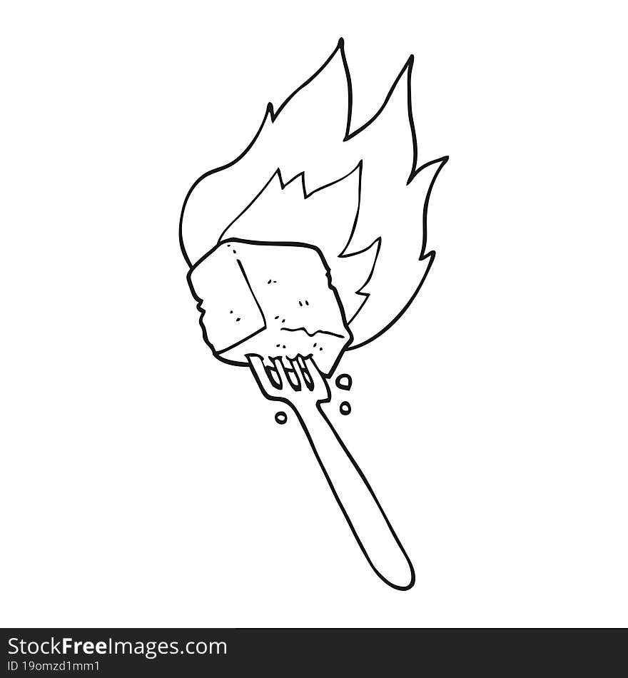 black and white cartoon flaming tofu on fork