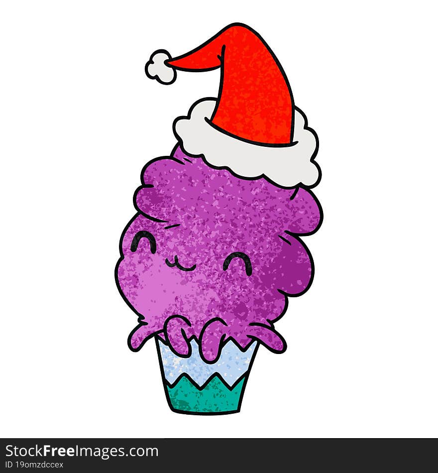 hand drawn christmas textured cartoon of kawaii muffin