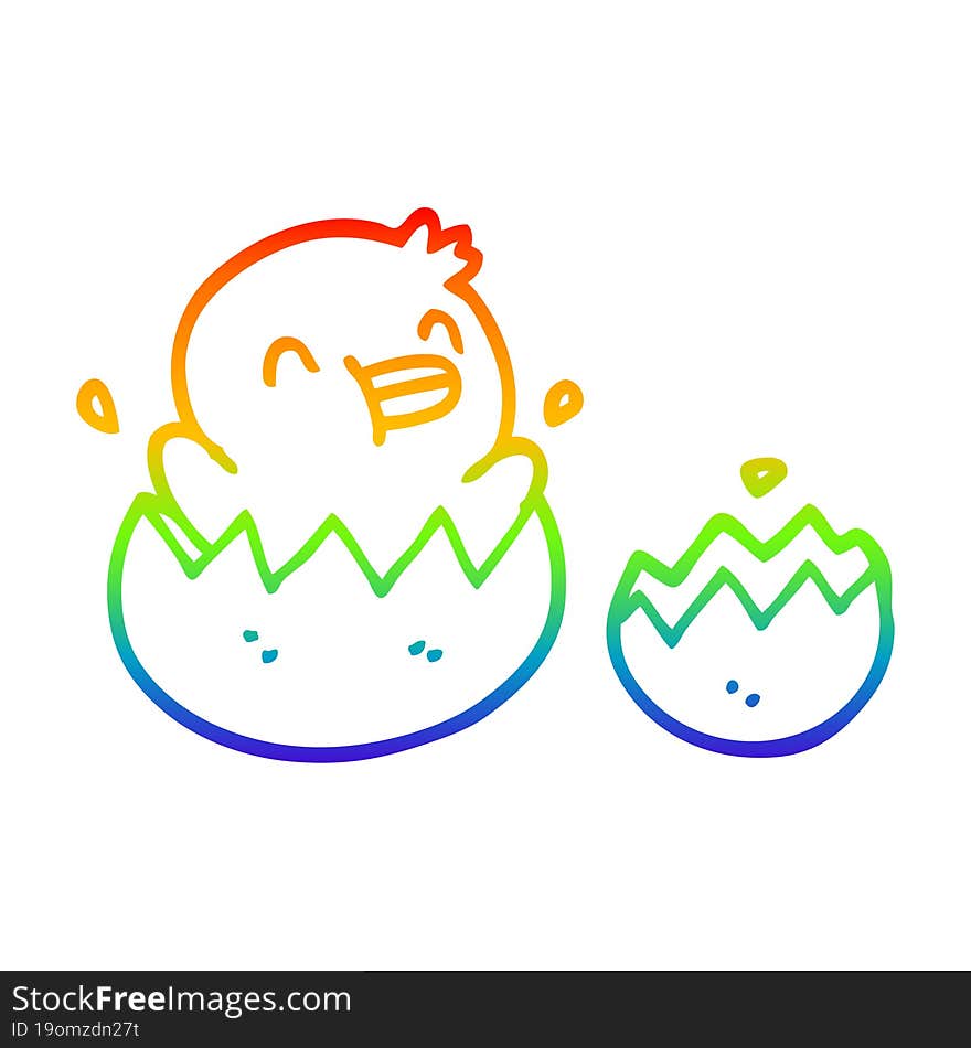 rainbow gradient line drawing cute cartoon chick