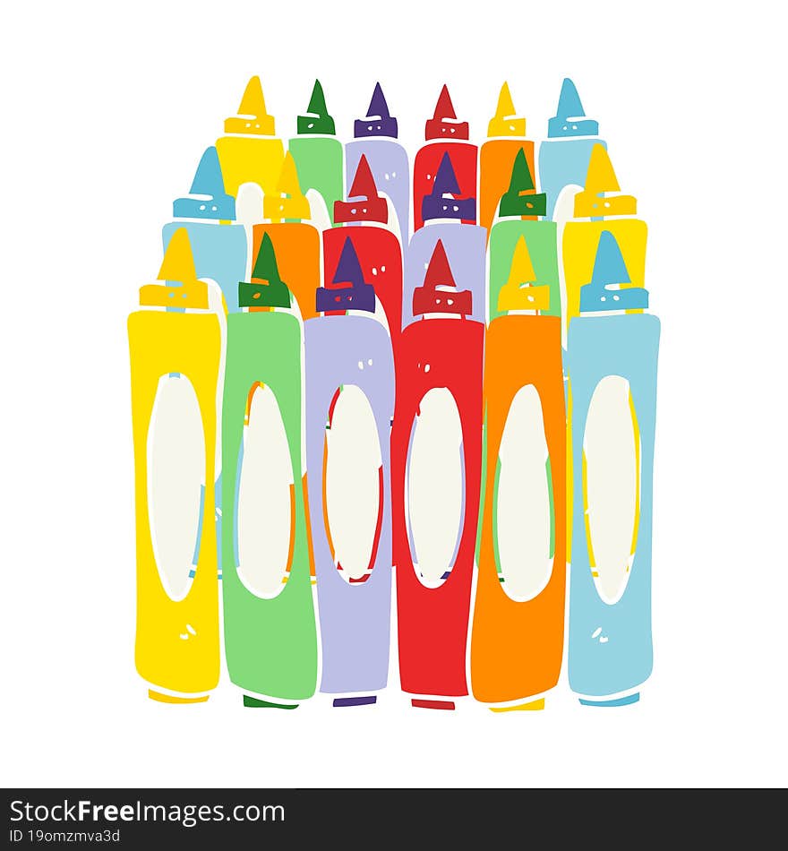 flat color illustration of a cartoon crayons