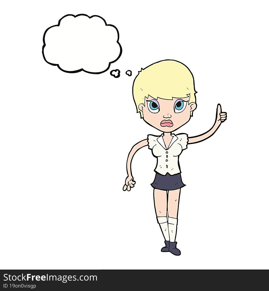 Cartoon Pretty Woman With Idea With Thought Bubble