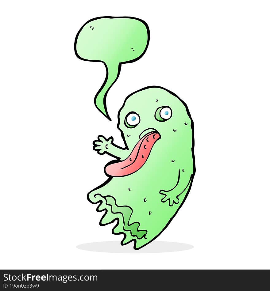 gross cartoon ghost with speech bubble