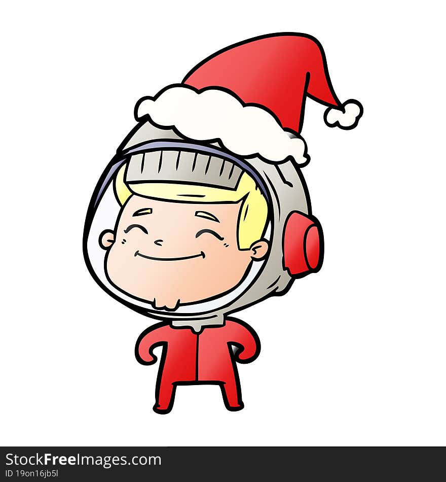 happy hand drawn gradient cartoon of a astronaut wearing santa hat. happy hand drawn gradient cartoon of a astronaut wearing santa hat