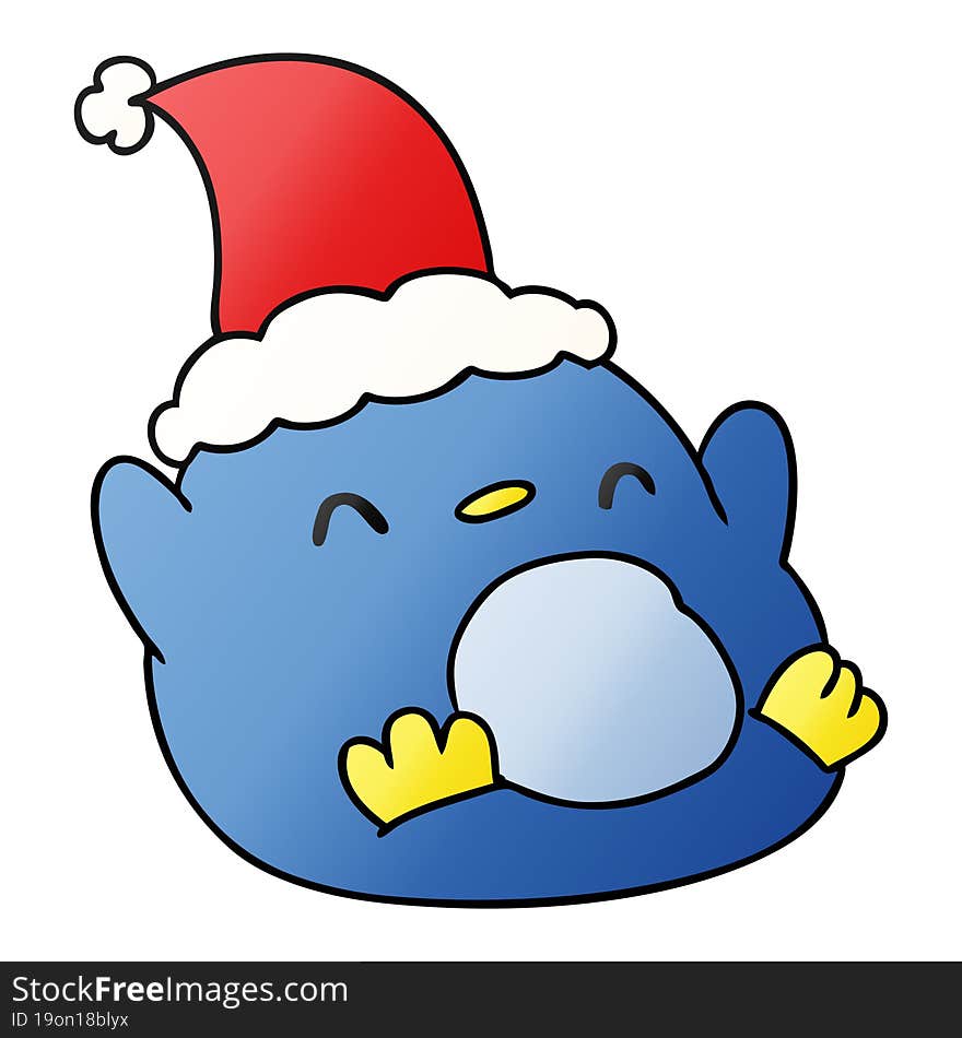 hand drawn christmas gradient cartoon of kawaii penguin