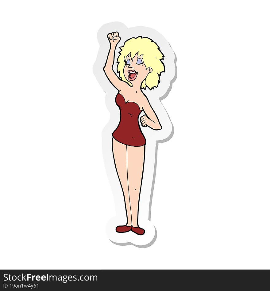 sticker of a cartoon dancing woman