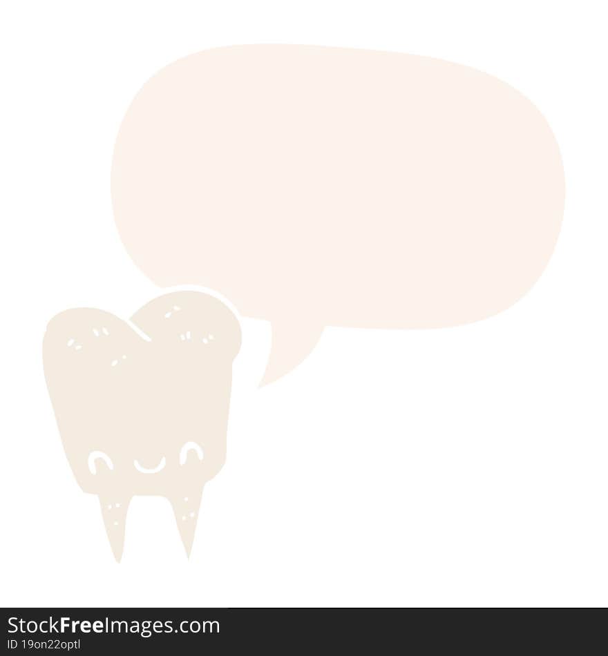 Cartoon Tooth And Speech Bubble In Retro Style