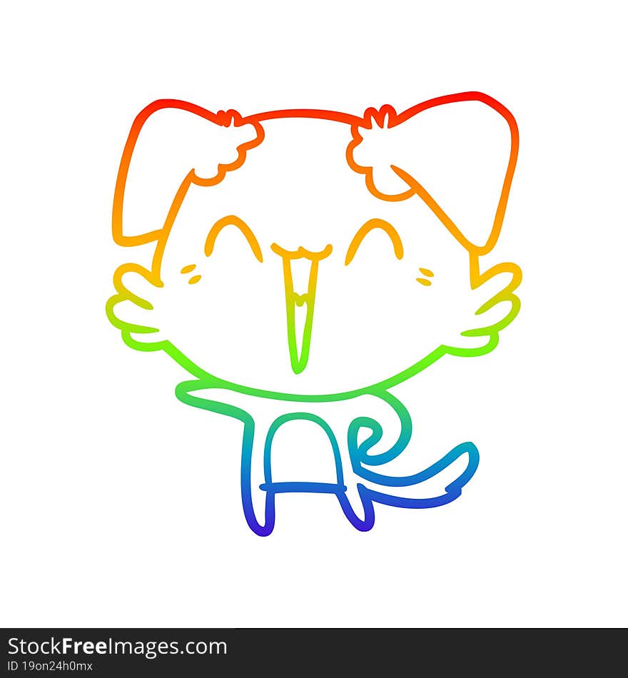 Rainbow Gradient Line Drawing Happy Little Pointing Dog Cartoon