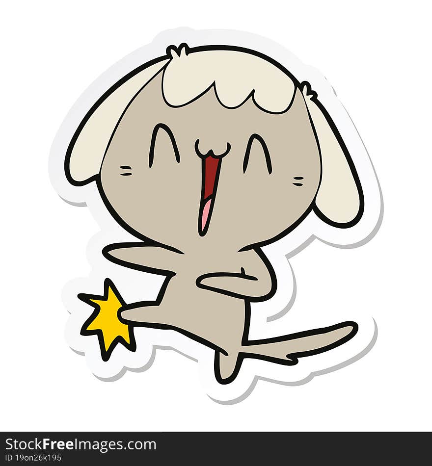 sticker of a cartoon laughing dog kicking