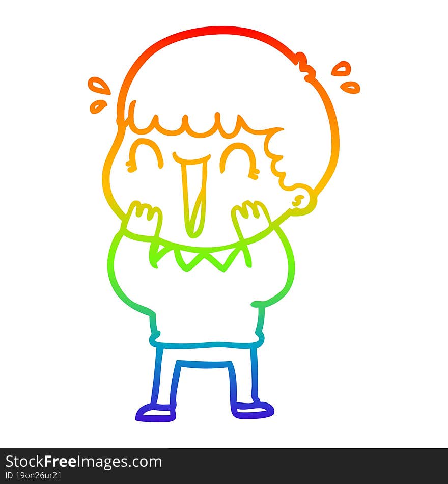 rainbow gradient line drawing laughing cartoon man