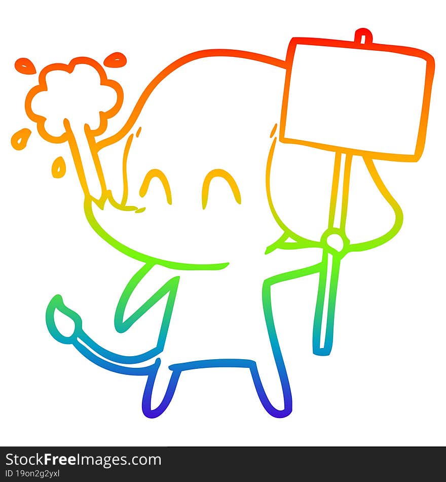 Rainbow Gradient Line Drawing Cute Cartoon Elephant Spouting Water