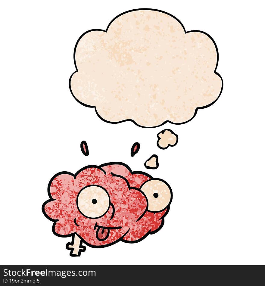 funny cartoon brain with thought bubble in grunge texture style. funny cartoon brain with thought bubble in grunge texture style