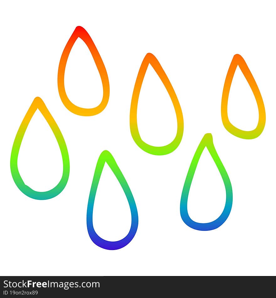 rainbow gradient line drawing cartoon rain drops