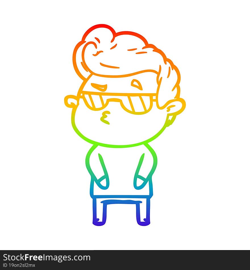 Rainbow Gradient Line Drawing Cartoon Cool Guy