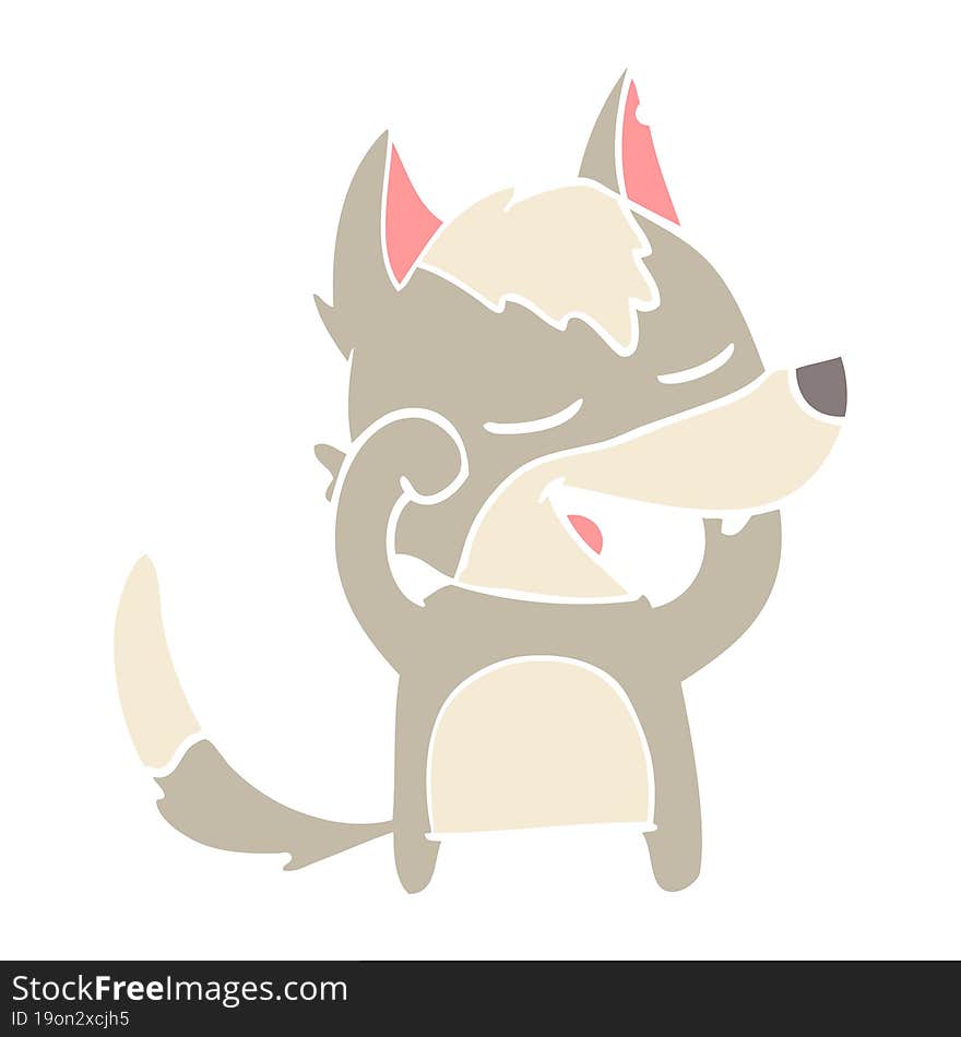 flat color style cartoon wolf laughing