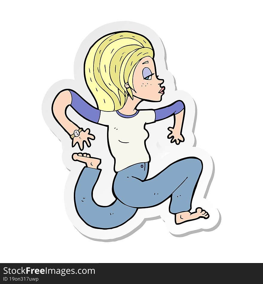 Sticker Of A Cartoon Woman Running