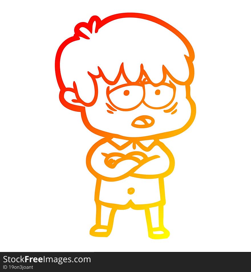 Warm Gradient Line Drawing Cartoon Exhausted Boy