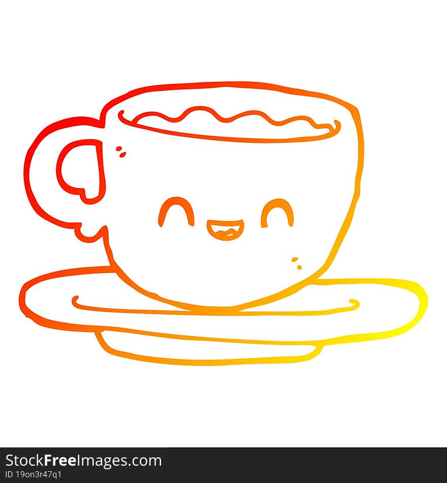 warm gradient line drawing of a cartoon hot cup of coffee