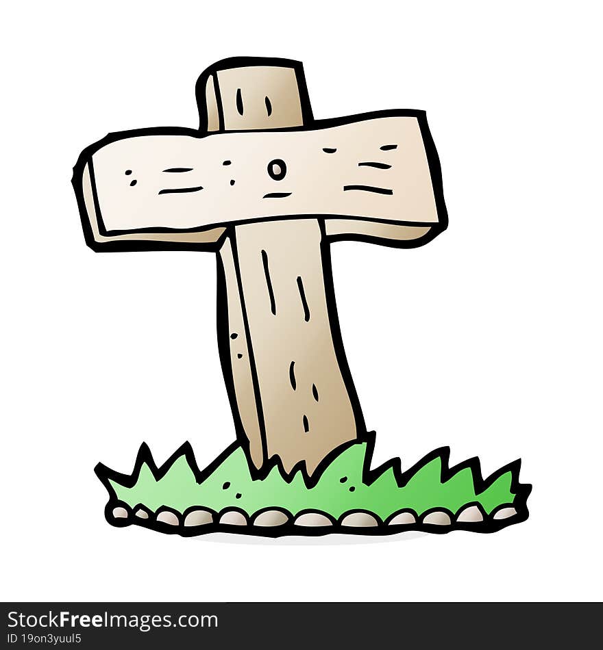 Cartoon Wooden Cross Grave