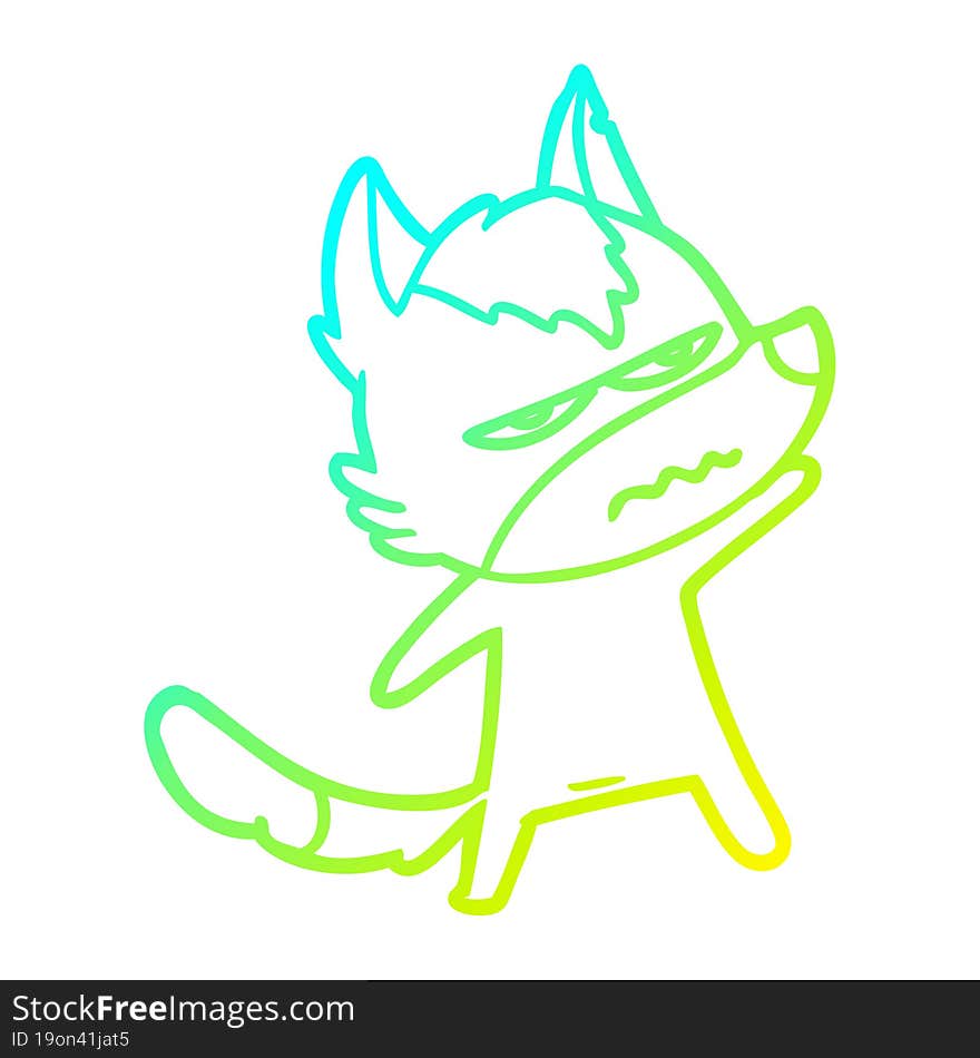 Cold Gradient Line Drawing Cartoon Annoyed Wolf