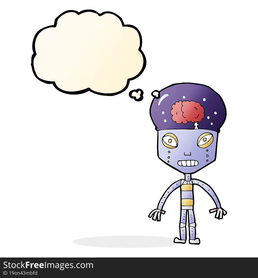 Cartoon Weird Robot With Thought Bubble