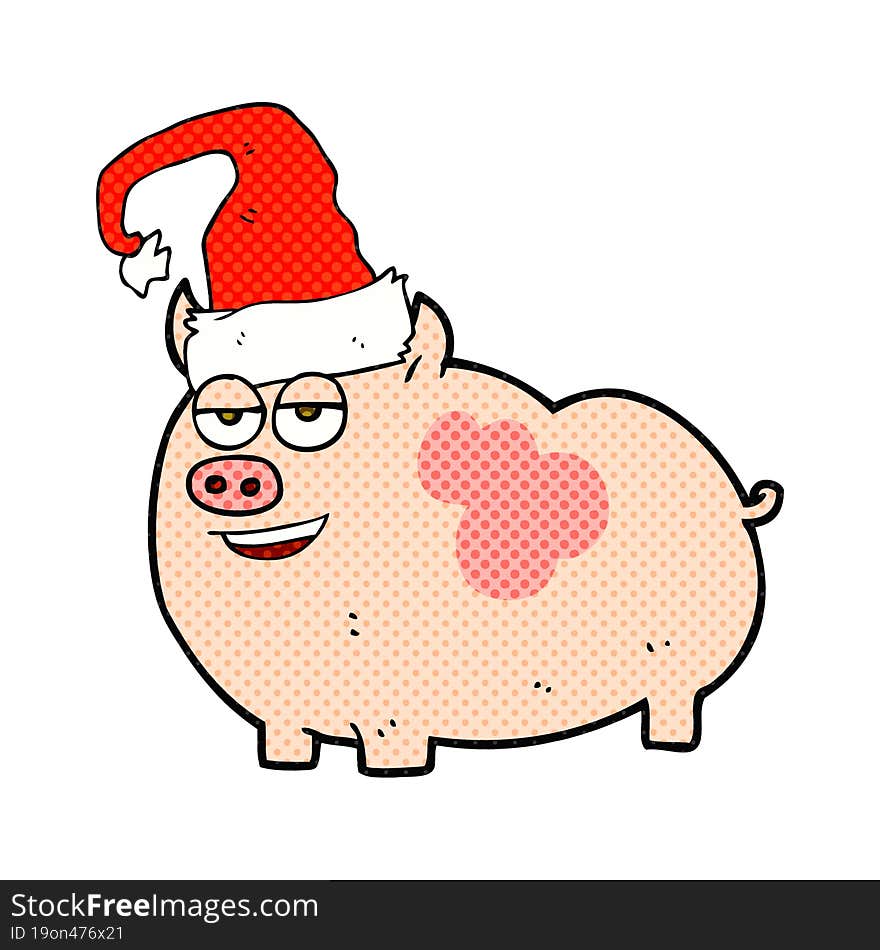 freehand drawn cartoon christmas pig