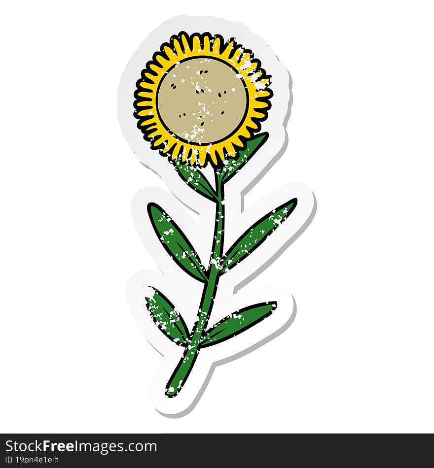 Distressed Sticker Of A Cartoon Sunflower