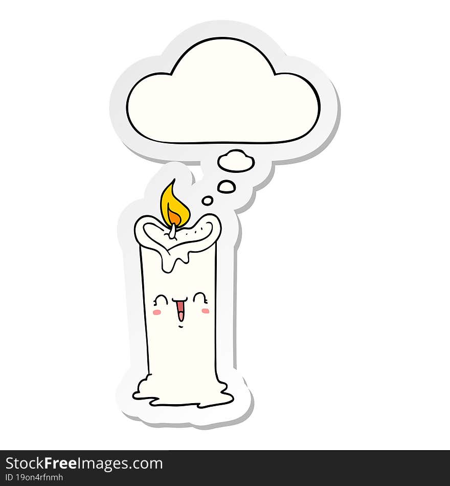 cartoon happy candle and thought bubble as a printed sticker