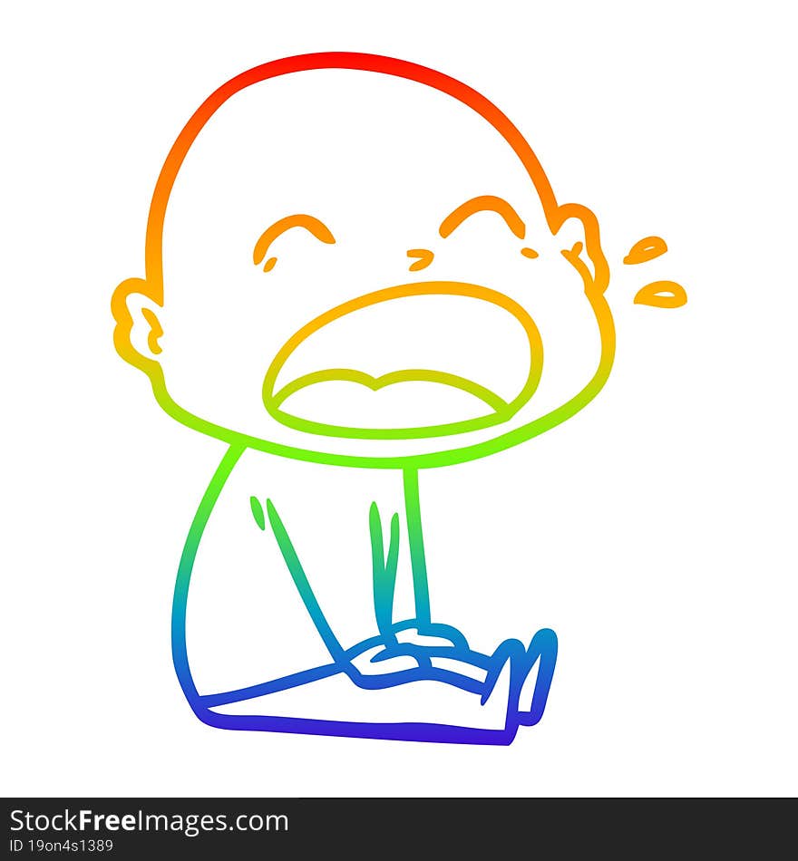 rainbow gradient line drawing cartoon shouting bald man