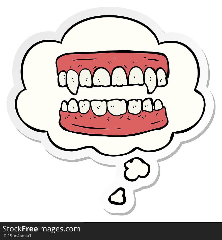 cartoon vampire teeth and thought bubble as a printed sticker