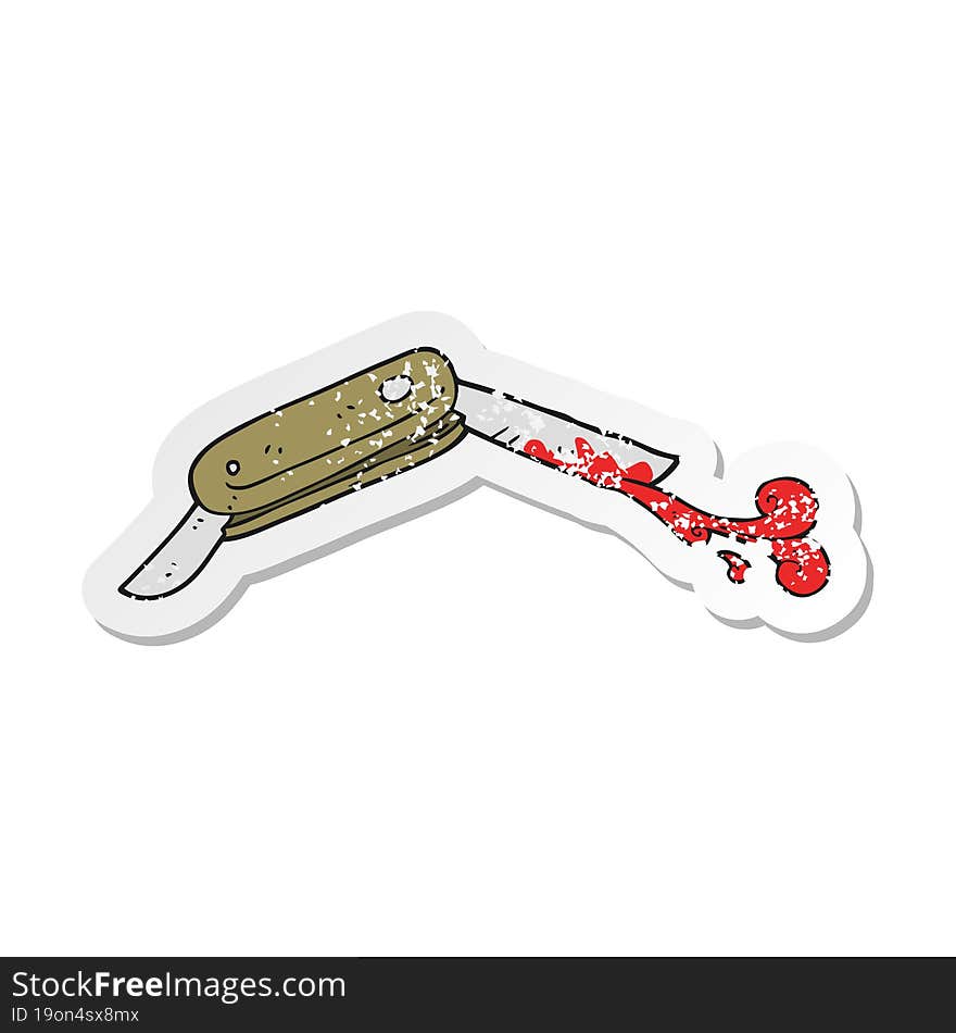 Retro Distressed Sticker Of A Cartoon Bloody Folding Knife