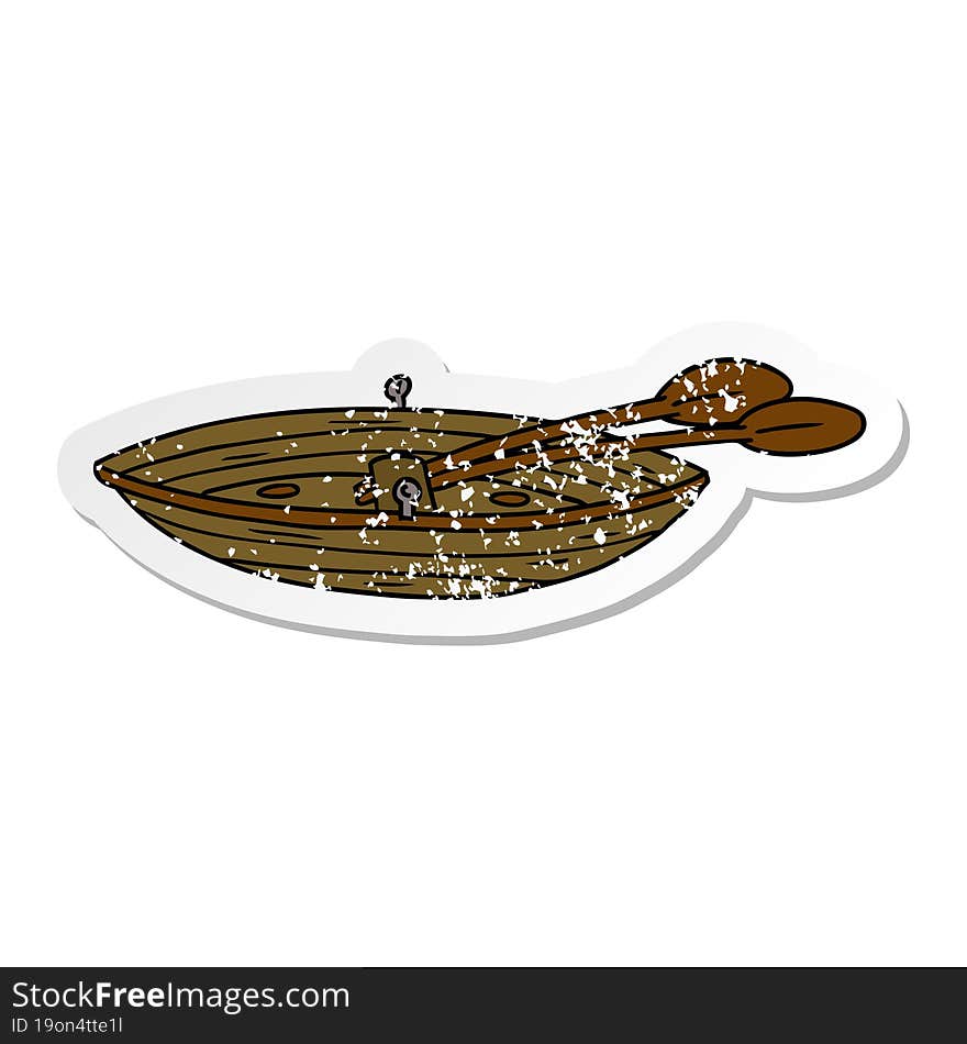 hand drawn distressed sticker cartoon doodle of a wooden boat