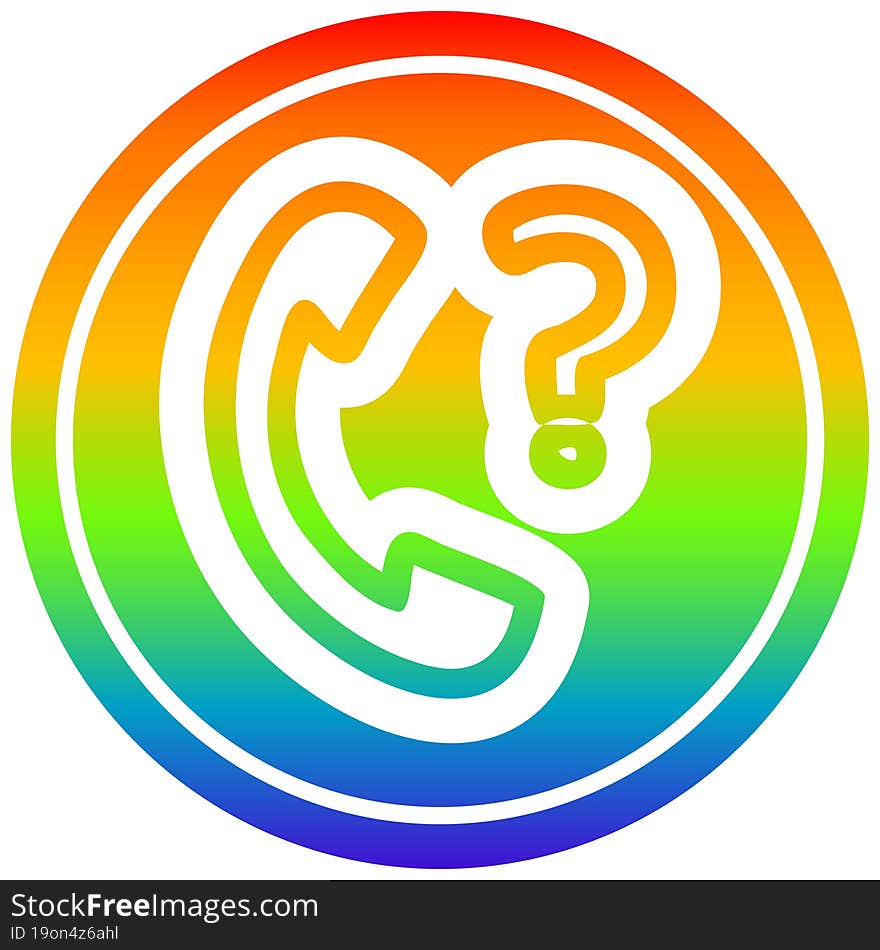 Telephone Handset With Question Mark Circular In Rainbow Spectrum