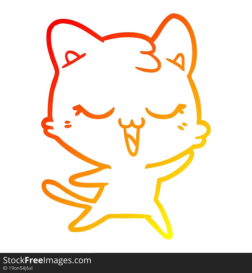 Warm Gradient Line Drawing Happy Cartoon Cat