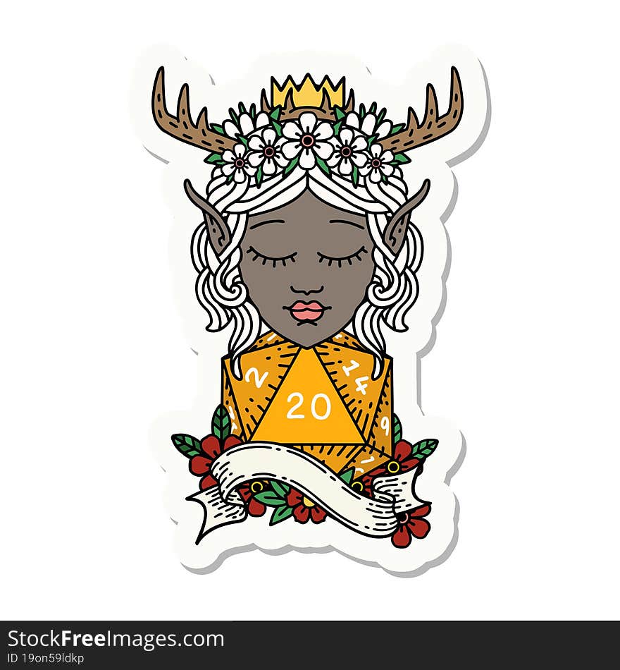 elf druid character with natural twenty dice roll sticker