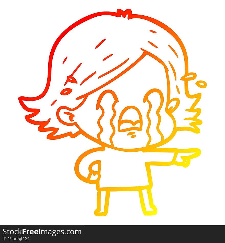 Warm Gradient Line Drawing Cartoon Woman Crying