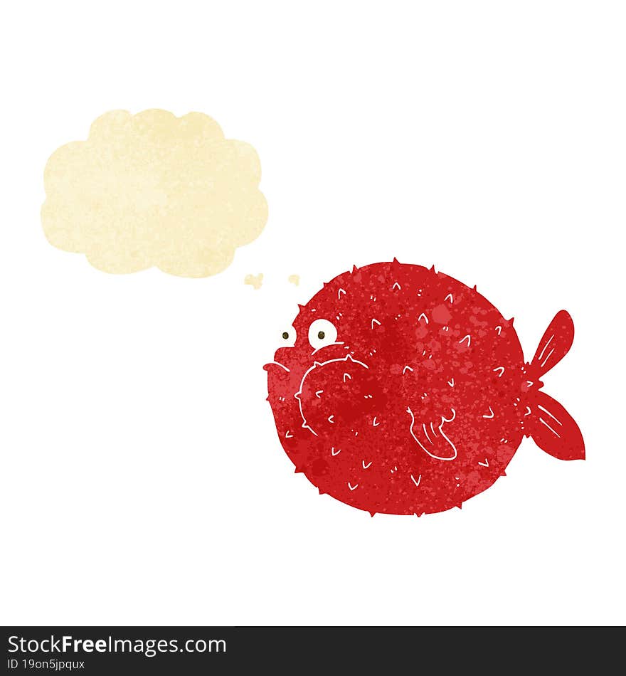 cartoon puffer fish with thought bubble