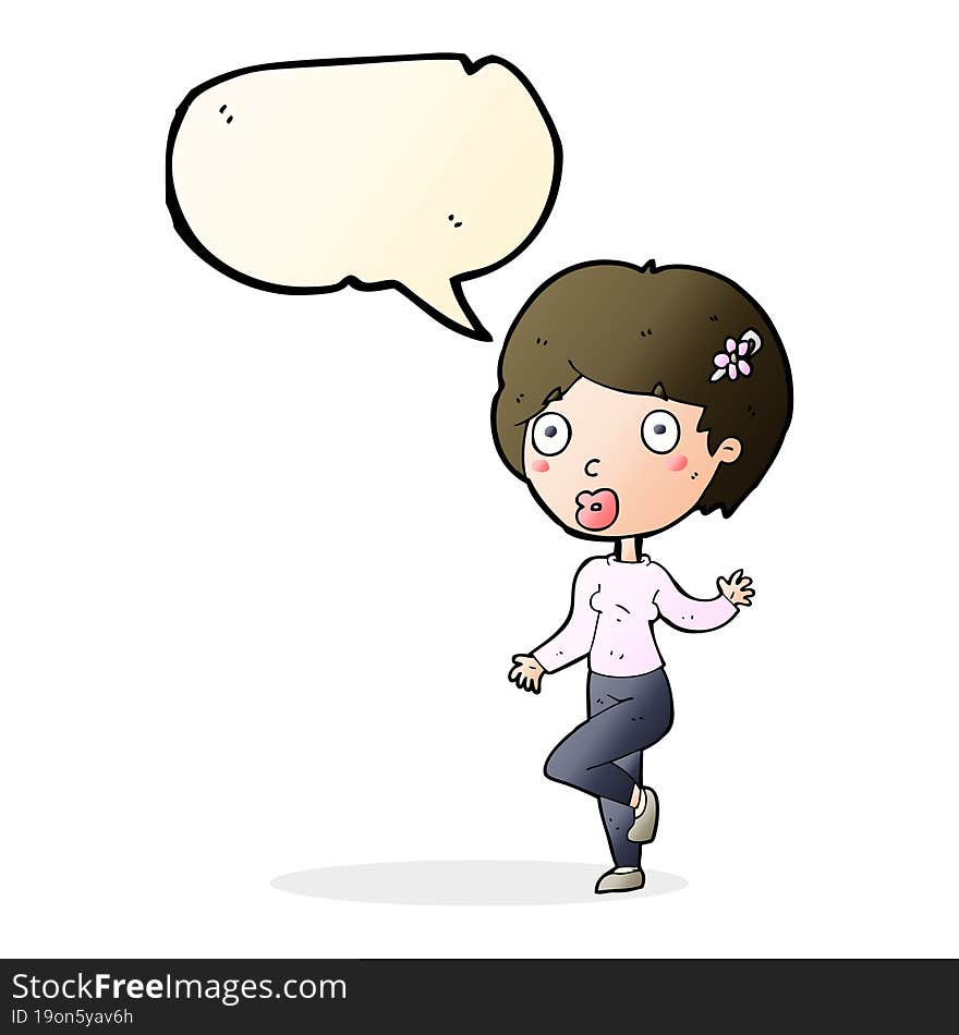 cartoon surprised woman with speech bubble