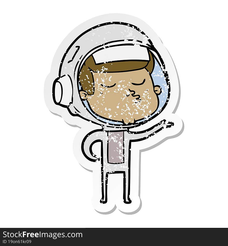 distressed sticker of a cartoon confident astronaut