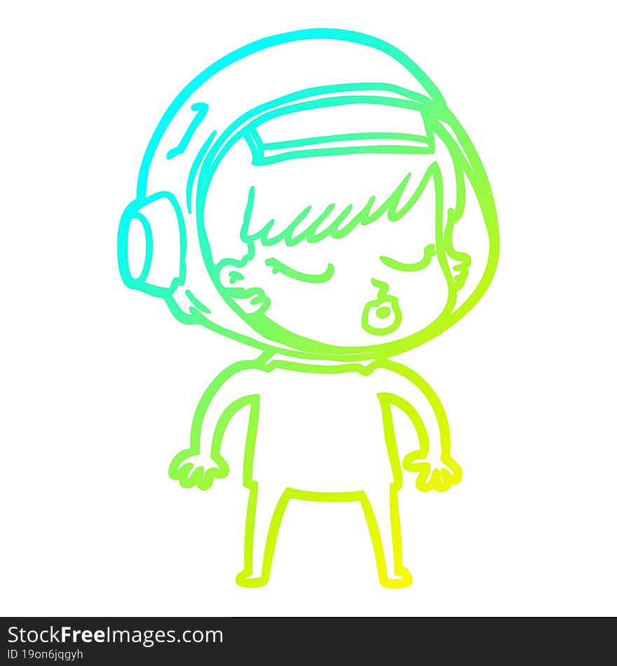 Cold Gradient Line Drawing Cartoon Pretty Astronaut Girl